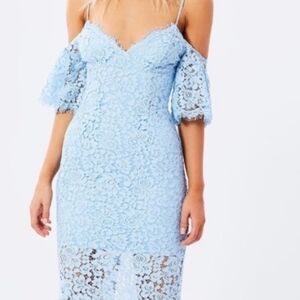Bardot Light Blue Lace Cold-Shoulder Midi Dress